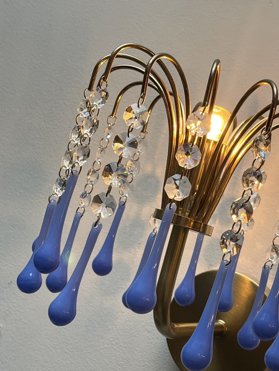 Image 1 of Ensemble de 2 appliques vintage bleu opalin cadre doré