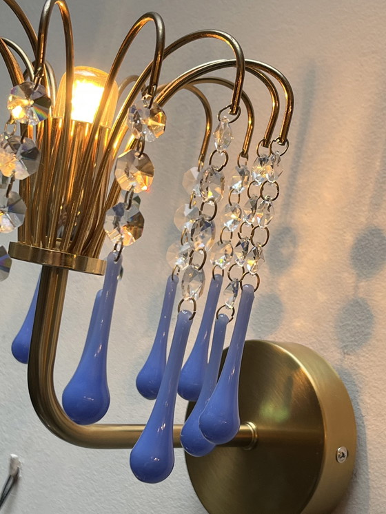 Image 1 of Ensemble de 2 appliques vintage bleu opalin cadre doré