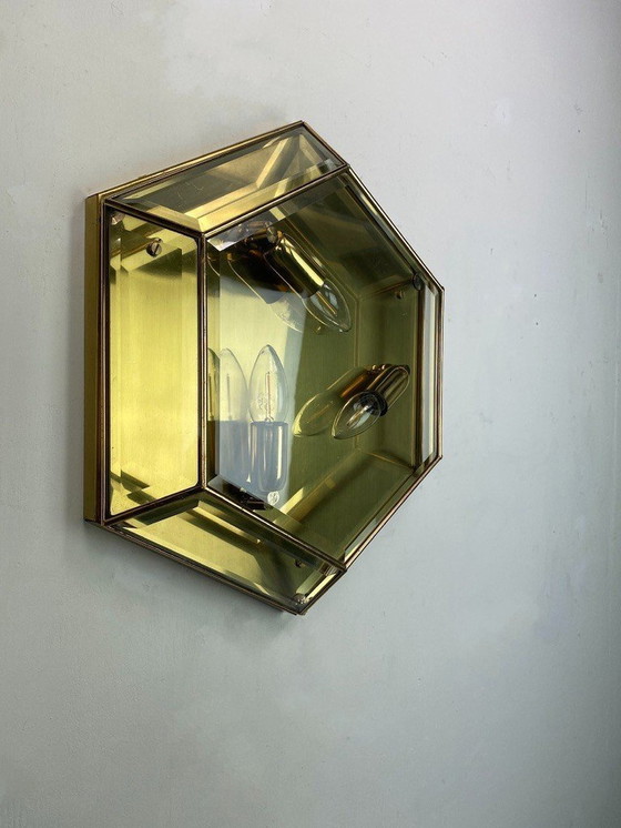 Image 1 of Vintage Hexagone en verre à facettes et laiton -Set-