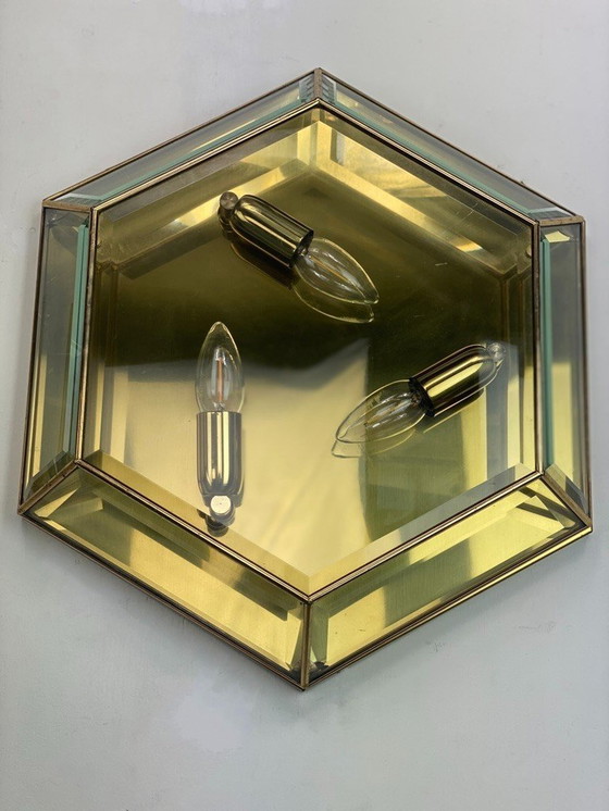 Image 1 of Vintage Hexagone en verre à facettes et laiton -Set-