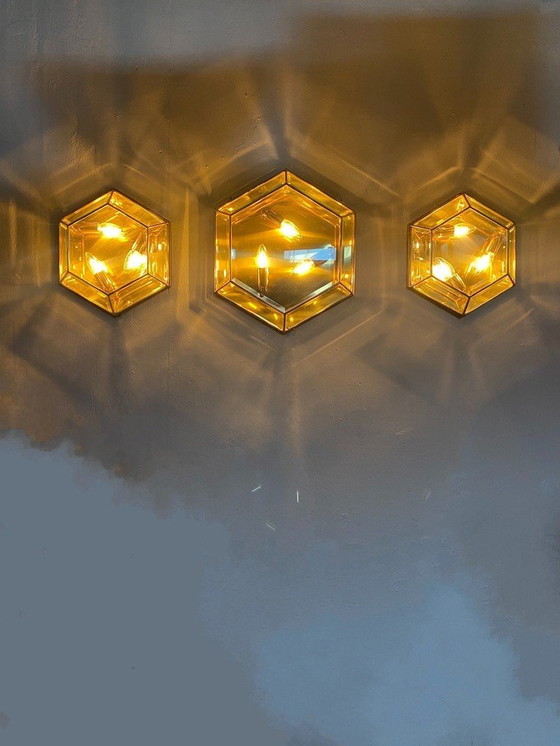 Image 1 of Vintage Hexagone en verre à facettes et laiton -Set-