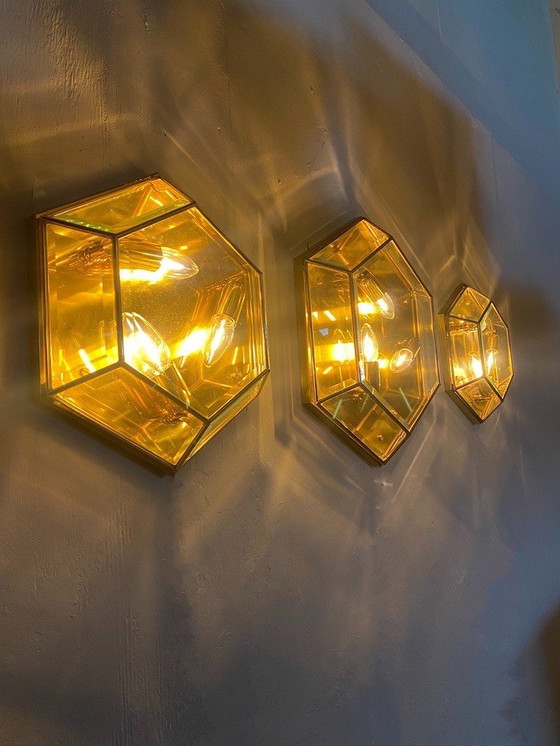 Image 1 of Vintage Hexagone en verre à facettes et laiton -Set-