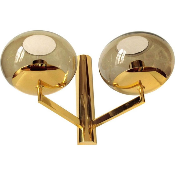 Image 1 of Applique vintage en métal doré et verre teinté ambre par Gaetano Sciolari, 1970