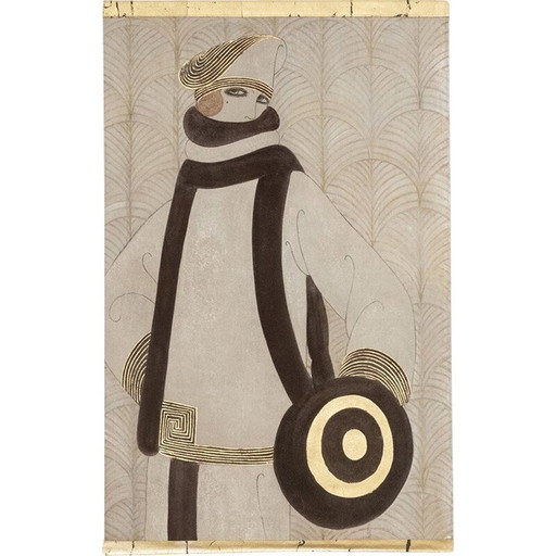 Peinture vintage représentant une femme debout avec son visage vu de trois-quarts, France