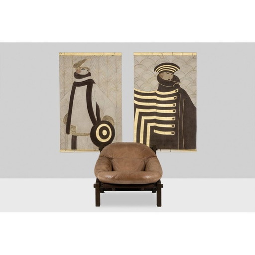 Peinture vintage représentant une femme debout avec son visage vu de trois-quarts, France