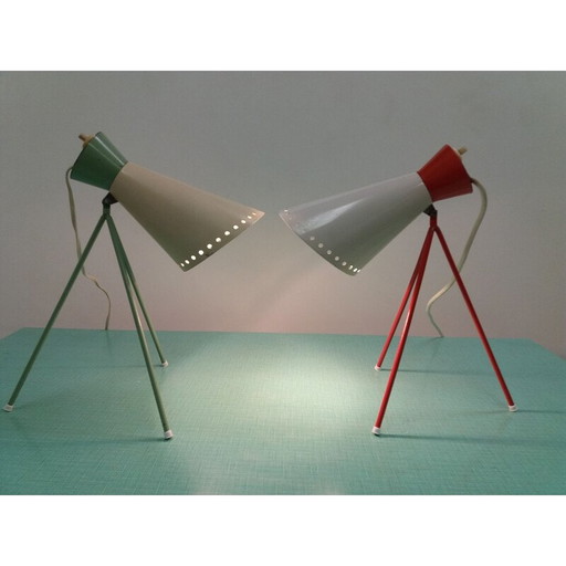 Lampe de table vintage en métal et verre, Tchécoslovaquie 1958