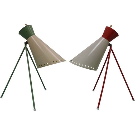 Lampe de table vintage en métal et verre, Tchécoslovaquie 1958