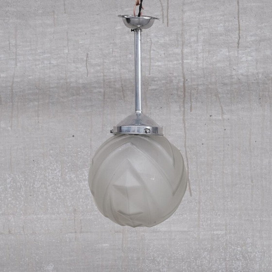 Image 1 of Lampe suspendue géométrique Art Déco en verre et métal, France 1930