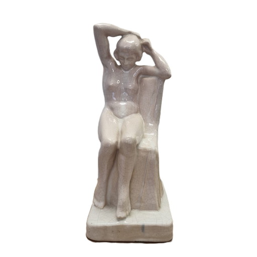 Statue en céramique Art déco d'une femme nue, années 1930