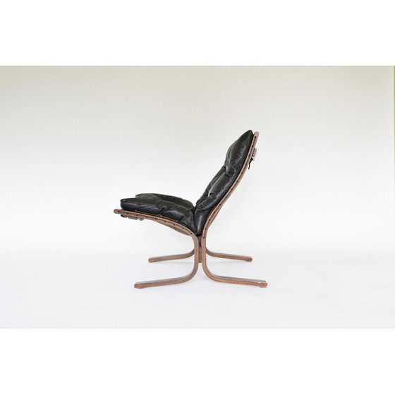 Image 1 of Fauteuil Siesta vintage en cuir noir par Ingmar Relling pour Westnofa, Norvège 1960