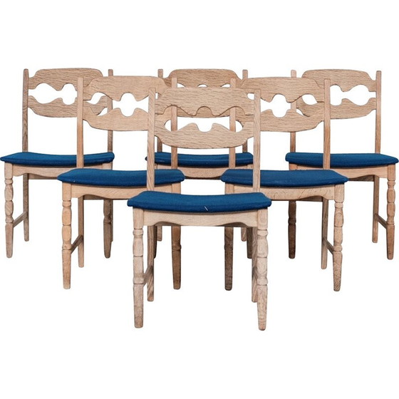 Image 1 of Ensemble de 6 chaises de salle à manger vintage en chêne "Razor back" par Henning Kjaernulf, Danemark 1960