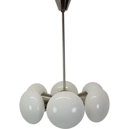 Lustre vintage en laiton et verre par Kamenický Šenov, Tchécoslovaquie 1970