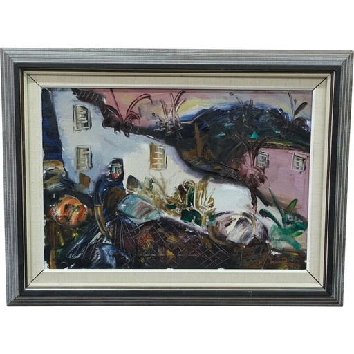 Huile sur toile vintage d'Eric Lo Ohlqvist, années 1960