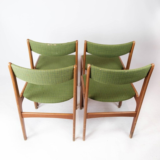 Image 1 of Ensemble de 4 chaises de salle à manger vintage en teck et tapisserie verte par Erik Buch pour O.D Møbler, 1960s