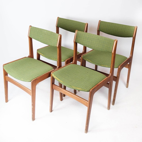 Image 1 of Ensemble de 4 chaises de salle à manger vintage en teck et tapisserie verte par Erik Buch pour O.D Møbler, 1960s
