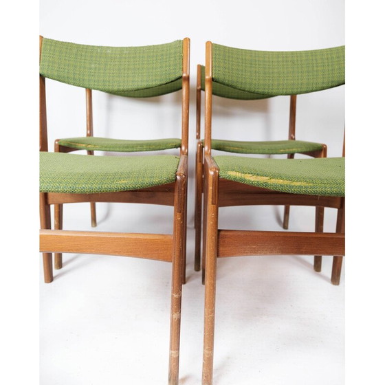 Image 1 of Ensemble de 4 chaises de salle à manger vintage en teck et tapisserie verte par Erik Buch pour O.D Møbler, 1960s