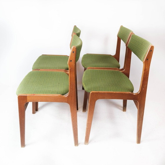 Image 1 of Ensemble de 4 chaises de salle à manger vintage en teck et tapisserie verte par Erik Buch pour O.D Møbler, 1960s