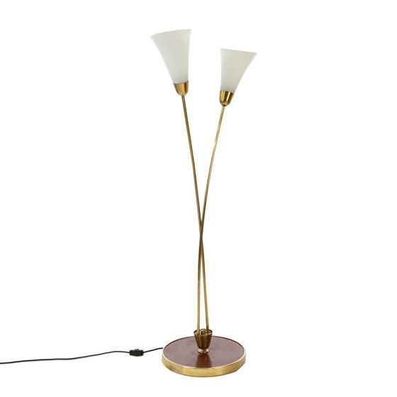 Image 1 of Lampadaire vintage en laiton doré et verre