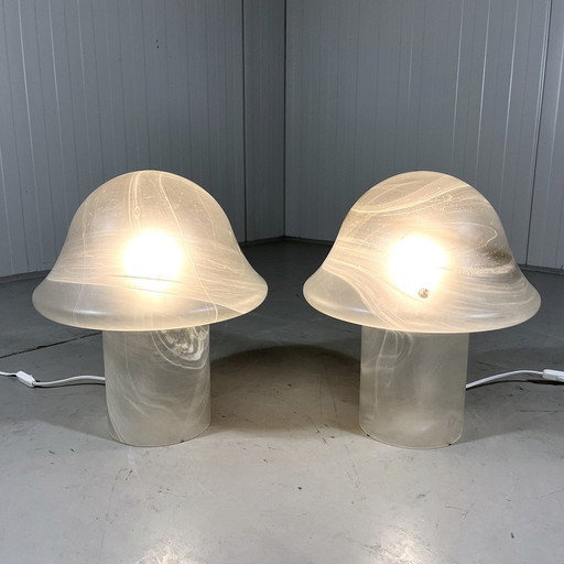 Peill & Putzler Lampes de table en verre avec champignon 1970's