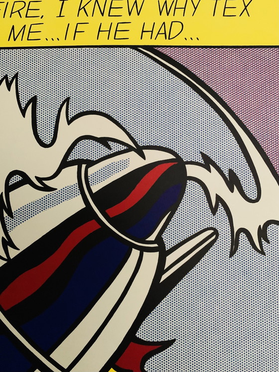 Image 1 of Roy Lichtenstein : "Triptyque, As I Opened Fire". Poster Triptyque de papier très épais en qualité sérigraphique.