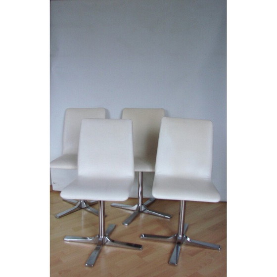Image 1 of Ensemble de 4 chaises pivotantes vintage en métal chromé et cuir, 1990