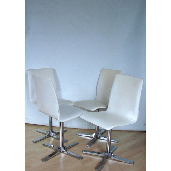 Image 1 of Ensemble de 4 chaises pivotantes vintage en métal chromé et cuir, 1990