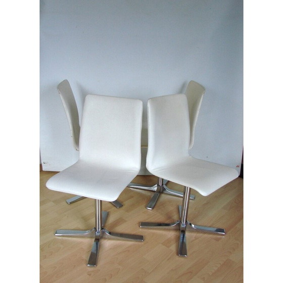 Image 1 of Ensemble de 4 chaises pivotantes vintage en métal chromé et cuir, 1990