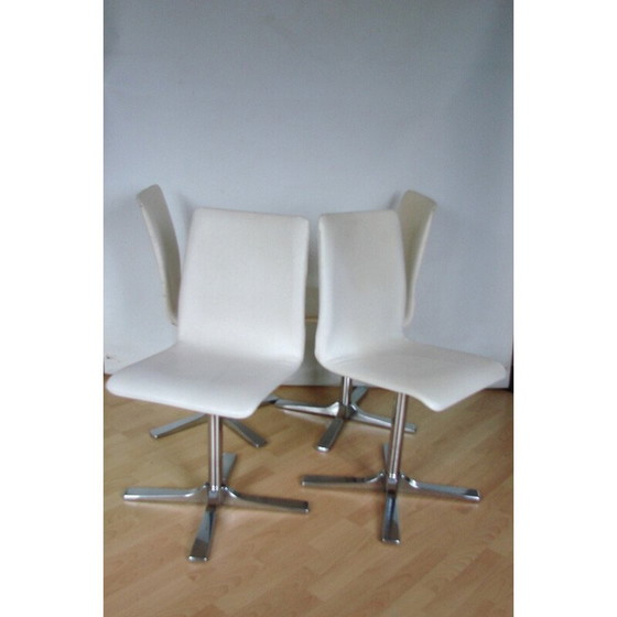 Image 1 of Ensemble de 4 chaises pivotantes vintage en métal chromé et cuir, 1990