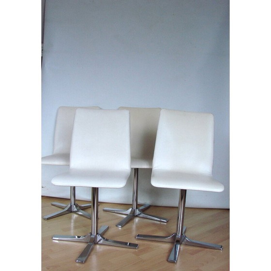 Image 1 of Ensemble de 4 chaises pivotantes vintage en métal chromé et cuir, 1990