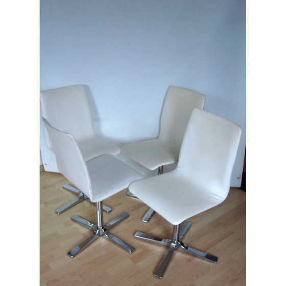 Image 1 of Ensemble de 4 chaises pivotantes vintage en métal chromé et cuir, 1990