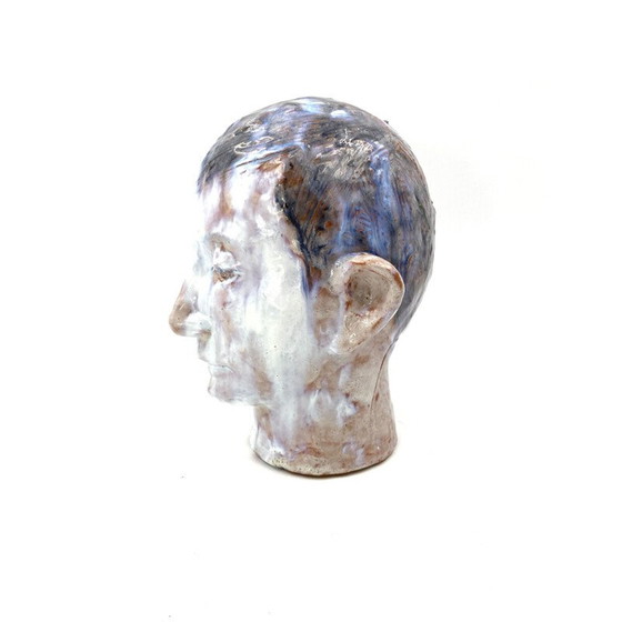 Image 1 of Sculpture vintage de tête de garçon en argile émaillée, France 1958
