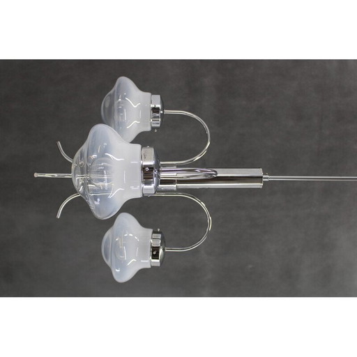 Lustre vintage en chrome et verre de Murano, Italie 1960