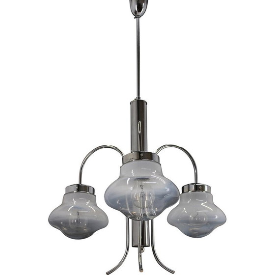 Image 1 of Lustre vintage en chrome et verre de Murano, Italie 1960