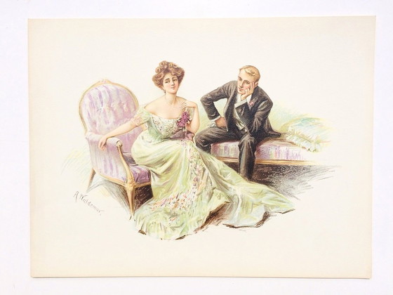 Image 1 of Estampes " Couples galants 1900 " par A. Waldemar Gravure à l'eau-forte