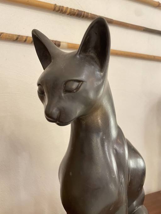 Statue de chat / chaton en bronze lourd, marquée A.Tiot