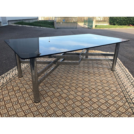 Image 1 of Table basse vintage en verre fumé et chrome, 1970