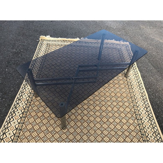 Image 1 of Table basse vintage en verre fumé et chrome, 1970