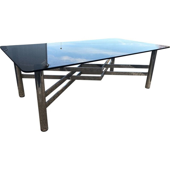Image 1 of Table basse vintage en verre fumé et chrome, 1970
