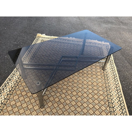 Image 1 of Table basse vintage en verre fumé et chrome, 1970