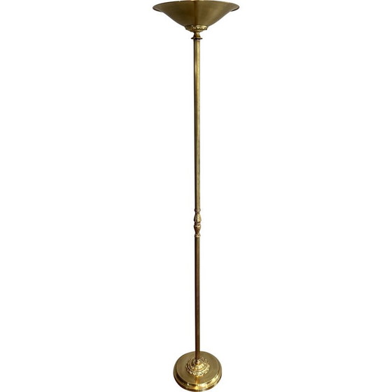 Image 1 of Lampadaire vintage en laiton avec réflecteur amovible, France 1970