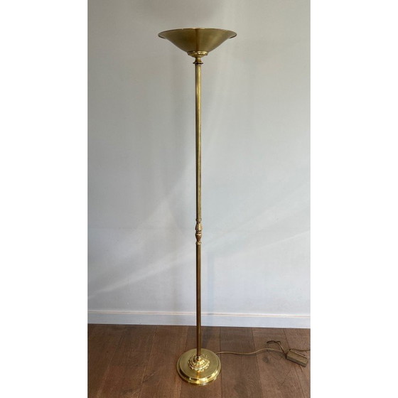 Image 1 of Lampadaire vintage en laiton avec réflecteur amovible, France 1970