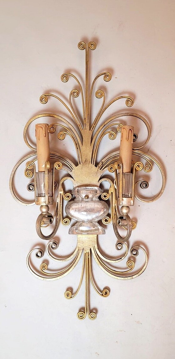 Image 1 of  Wrought Iron And Silver Wall Lamp - Maison Baguès