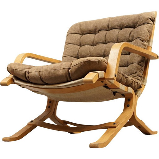 Fauteuil vintage en bois jaune brun, Suède 1960