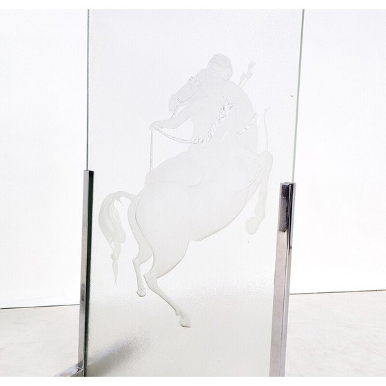 Image 1 of Paire de panneaux en verre gravé du Mid Century, années 1950