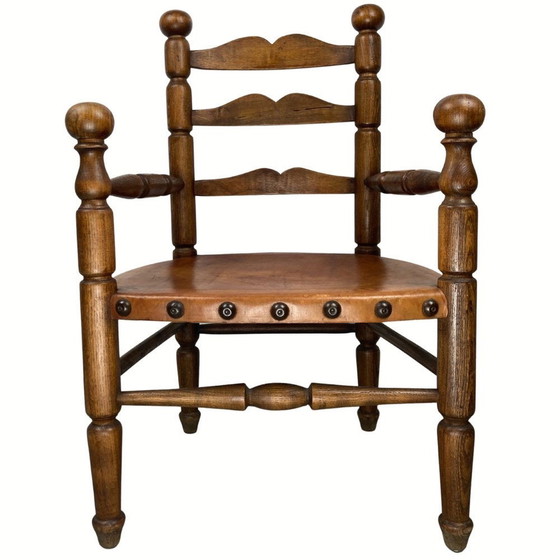 Image 1 of Chaise de campagne française avec assise en cuir