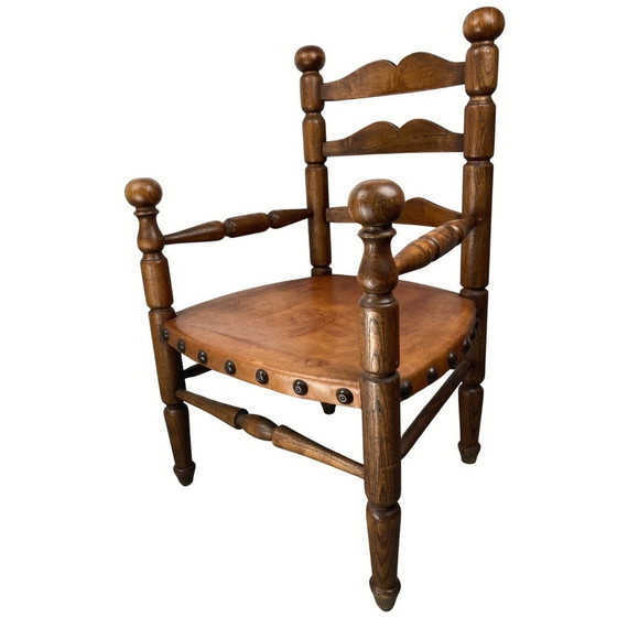 Image 1 of Chaise de campagne française avec assise en cuir