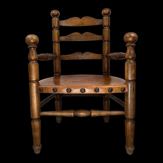 Image 1 of Chaise de campagne française avec assise en cuir