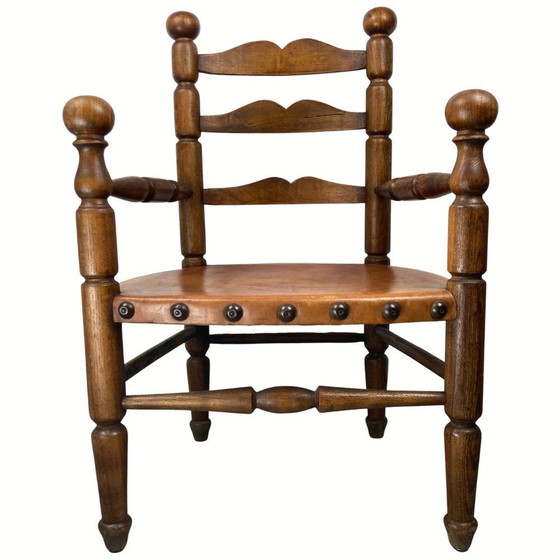 Image 1 of Chaise de campagne française avec assise en cuir