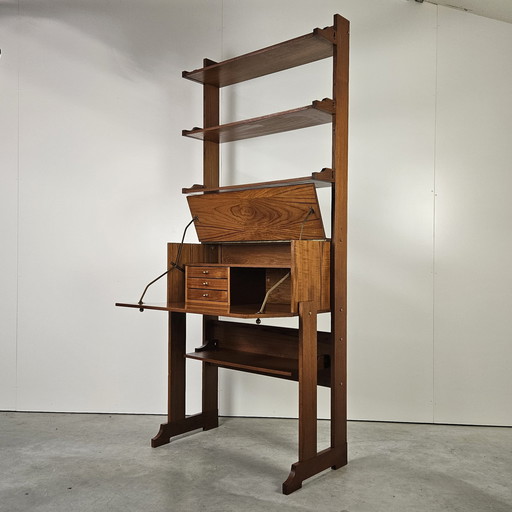 Bibliothèque italienne vintage avec bureau, meuble mural