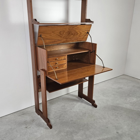 Image 1 of Bibliothèque italienne vintage avec bureau, meuble mural